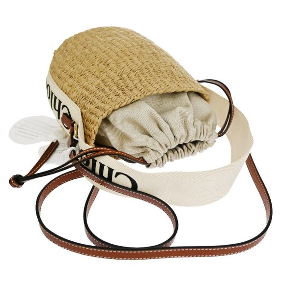 CHLOE Woody Small Basket Shoulder Hand Bag 2Way Canvas Leather Paper BN 93RH257 - Picture 9 of 16